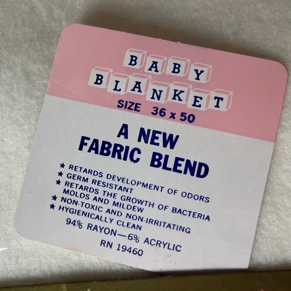 Vintage Quiltex Baby Blanket in Original Box 70s White Plush Satin Trim Nursery